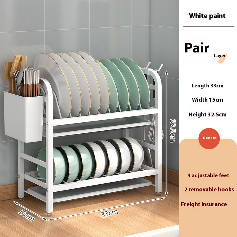 Double-Layer Dish Drying Rack - Carbon Steel Kitchen Organizer