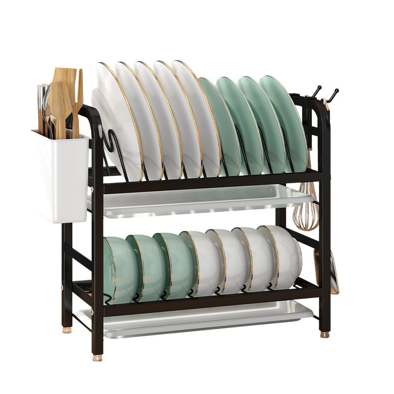 Double-Layer Dish Drying Rack - Carbon Steel Kitchen Organizer