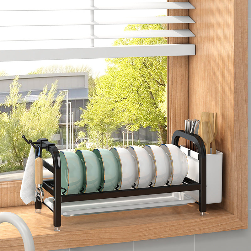 Double-Layer Dish Drying Rack - Carbon Steel Kitchen Organizer