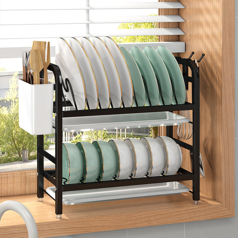 Double-Layer Dish Drying Rack - Carbon Steel Kitchen Organizer