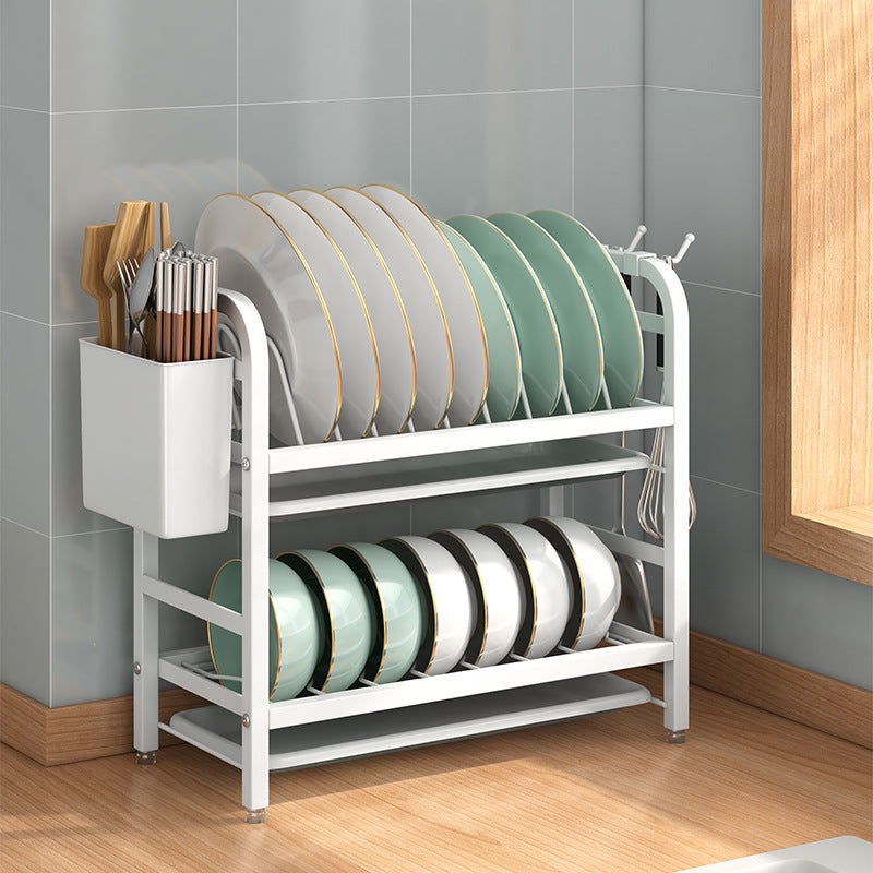 Double-Layer Dish Drying Rack - Carbon Steel Kitchen Organizer
